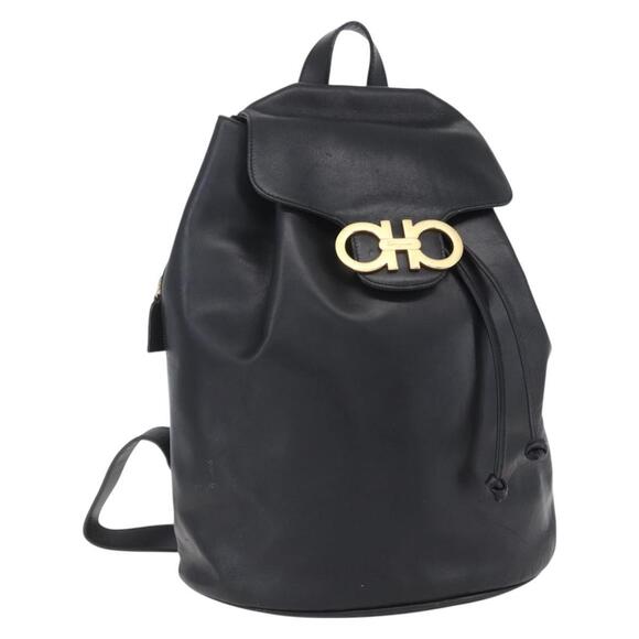 Salvatore Ferragamo Gancini Backpack Leather Black Gold Auth 153904 main image 15
